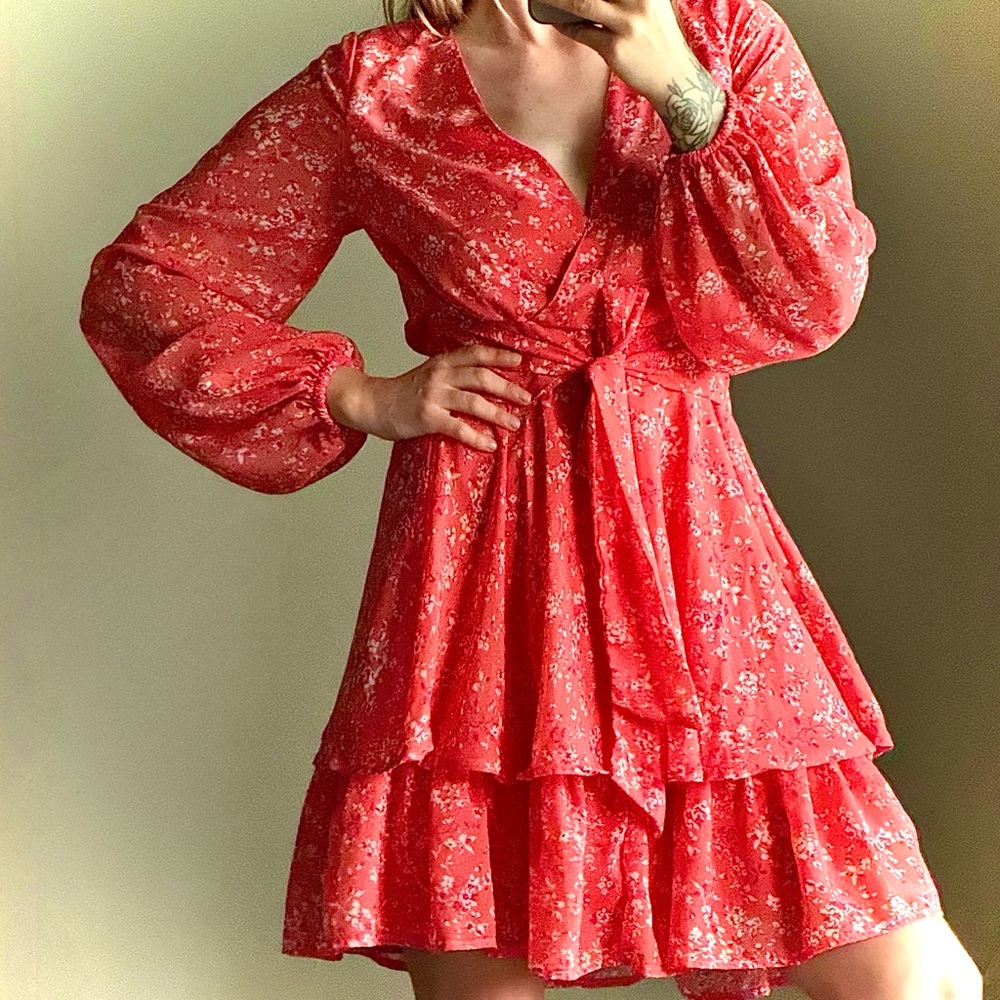 Walking or romantic orange dress,long sleeve, size M, worn a couple of times